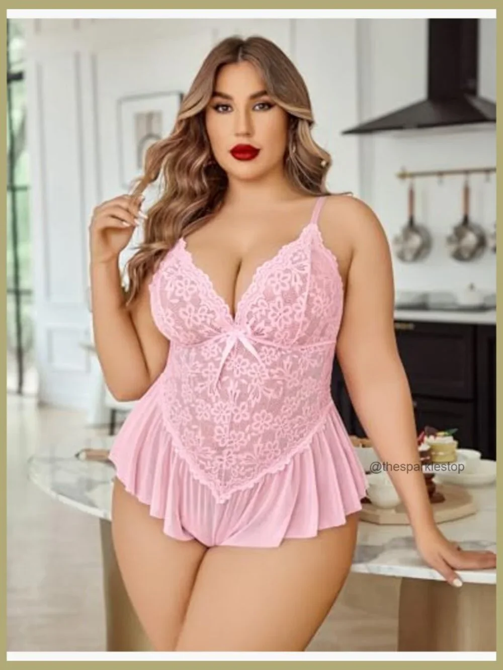 Lace Bodysuit Teddy Chemise Sleepwear with Adjustable Straps